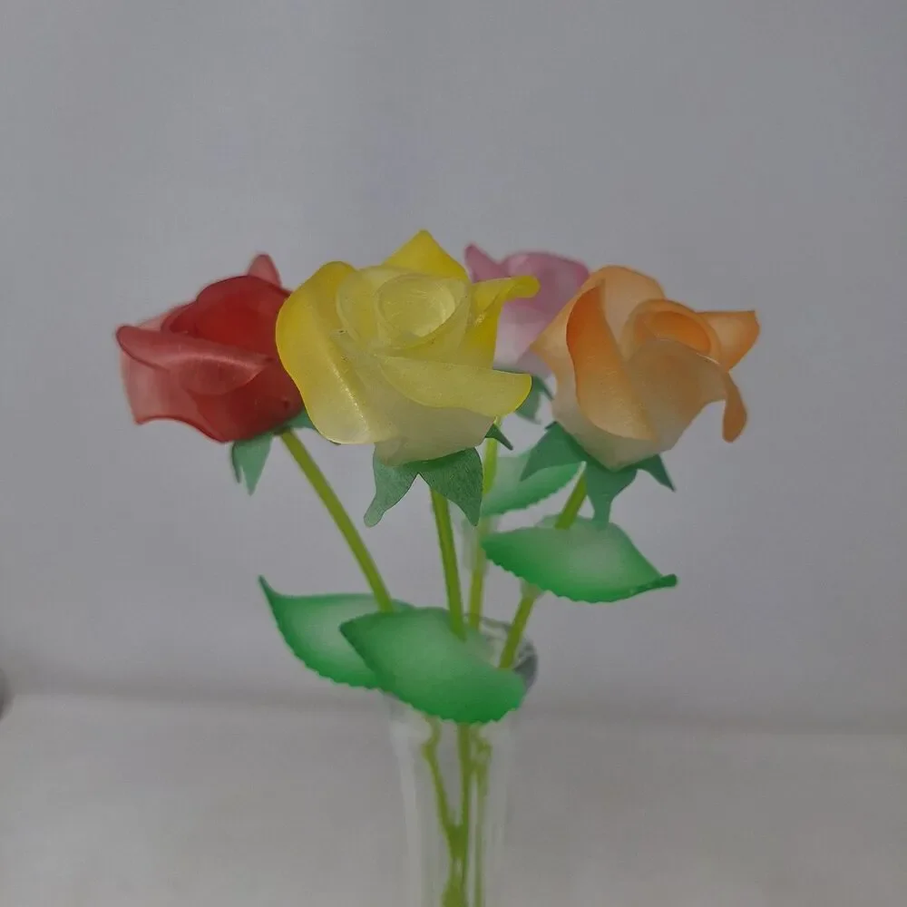 Artificial Floral Arrangement Glass Bud Single Stem Vase Colorful Plastic Roses